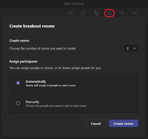 create a breakout room in a meeting
