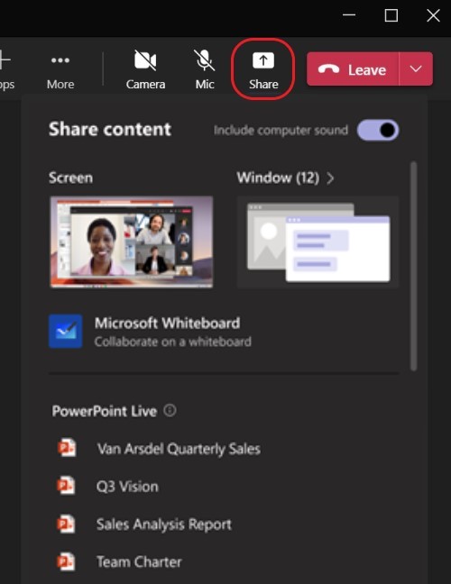 share content in a meeting